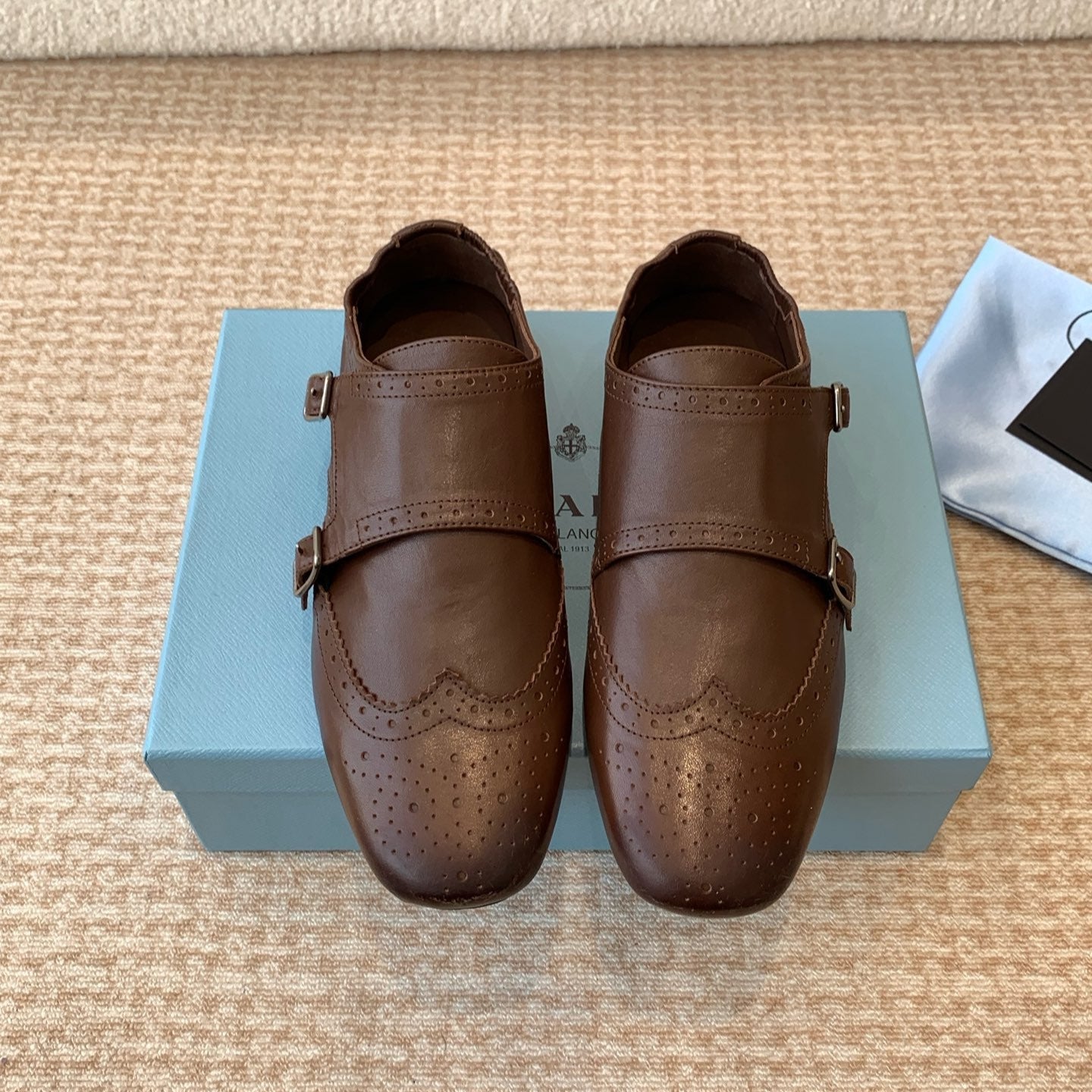 PRADA MONK STRAP IN RK BROWN CALFSKIN
