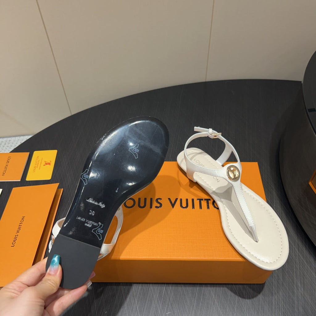LOUIS VUITTON LV THONG SANDALS 25S IN WHITE CALFSKIN WITH GOLD HARDWARE