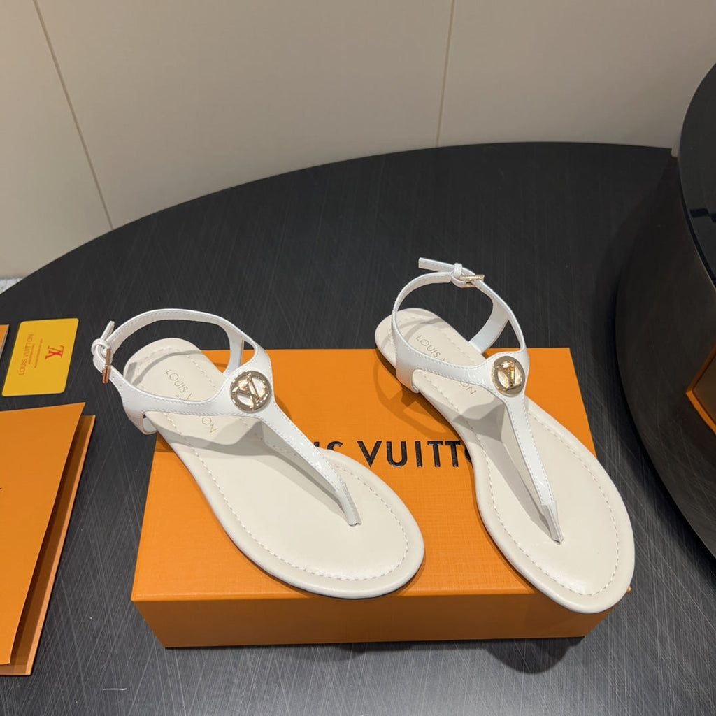 LOUIS VUITTON LV THONG SANDALS 25S IN WHITE CALFSKIN WITH GOLD HARDWARE