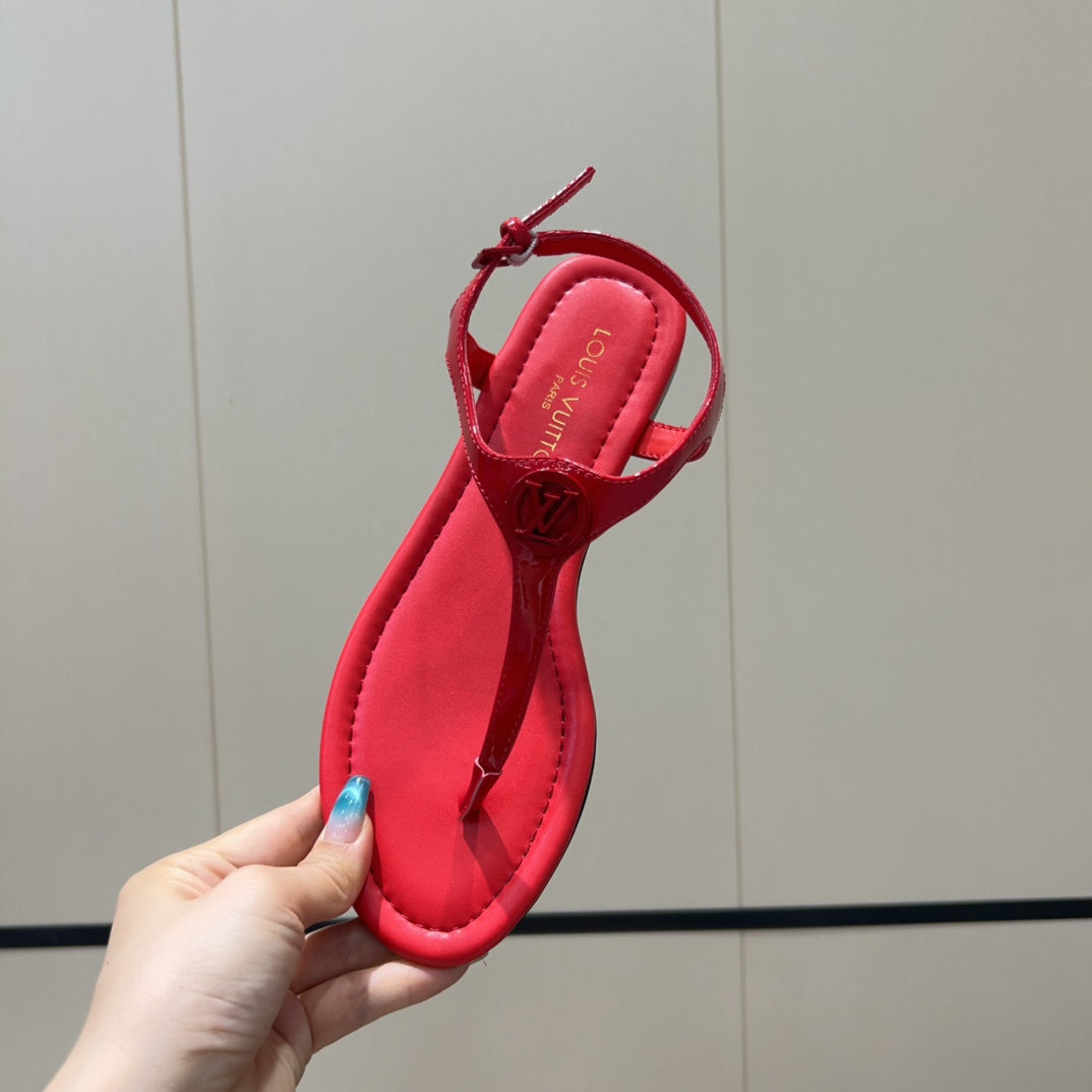 LOUIS VUITTON LV THONG SANDALS 25S IN RED CALFSKIN WITH RED HARDWARE