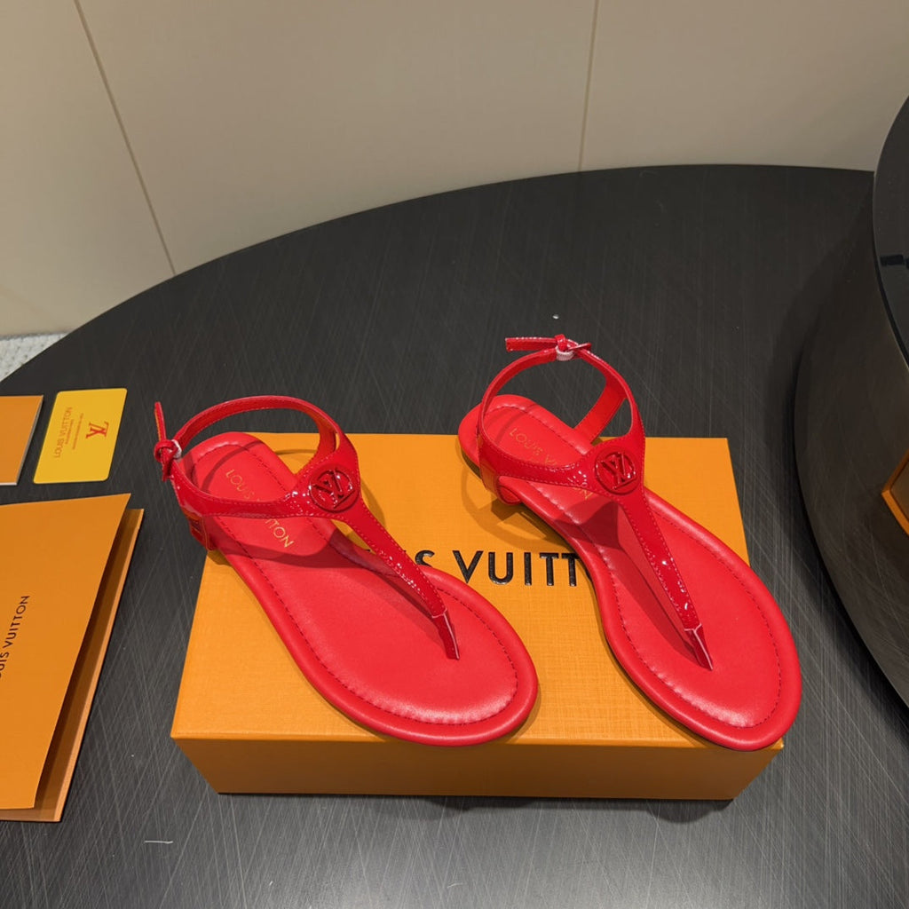 LOUIS VUITTON LV THONG SANDALS 25S IN RED CALFSKIN WITH RED HARDWARE
