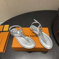 LOUIS VUITTON LV THONG SANDALS 25S IN SILVER CALFSKIN WITH SILVER HARDWARE