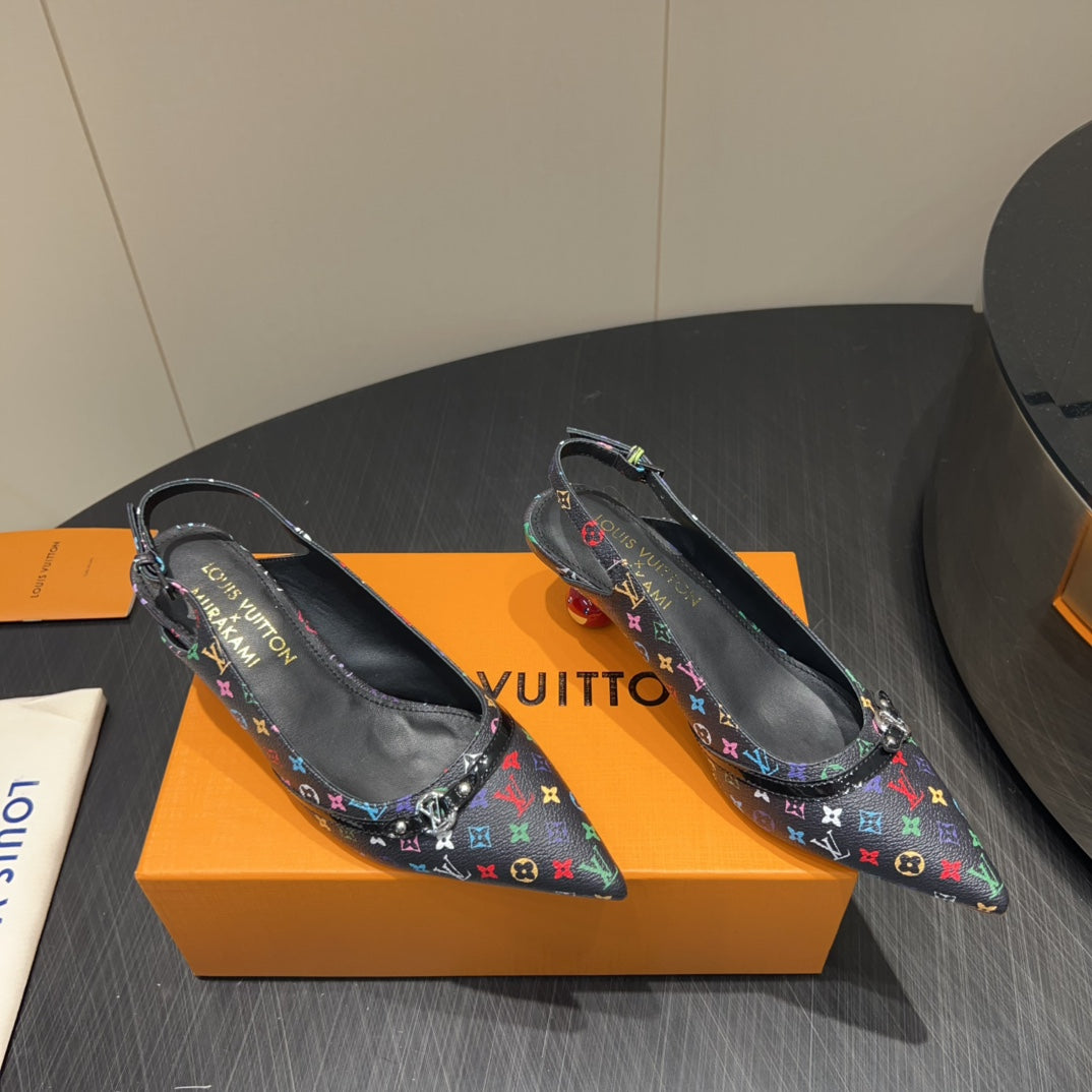 LOUIS VUITTON LV HIGH SLINGBACK LOGO PRINT 25S 55MM IN BLACK CALFSKIN