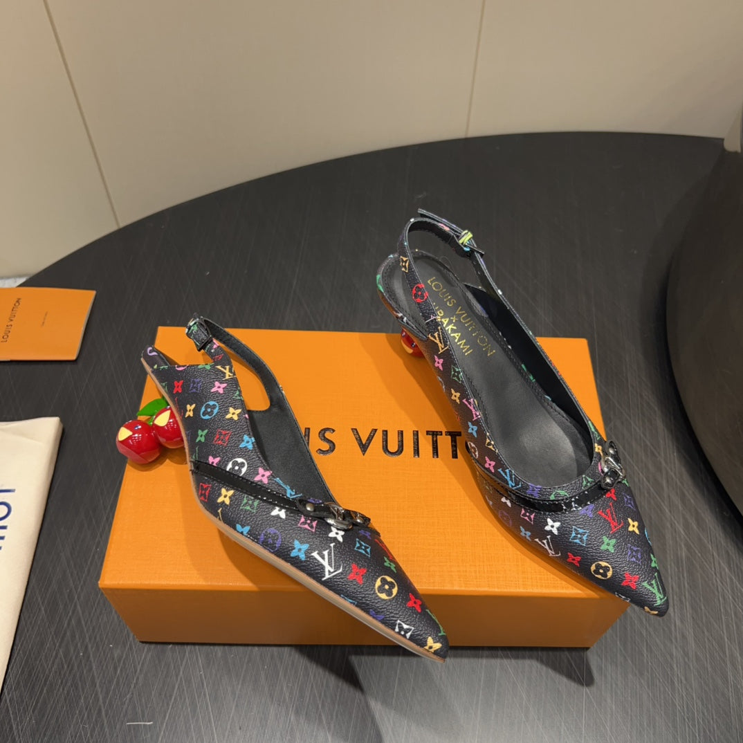 LOUIS VUITTON LV HIGH SLINGBACK LOGO PRINT 25S 55MM IN BLACK CALFSKIN
