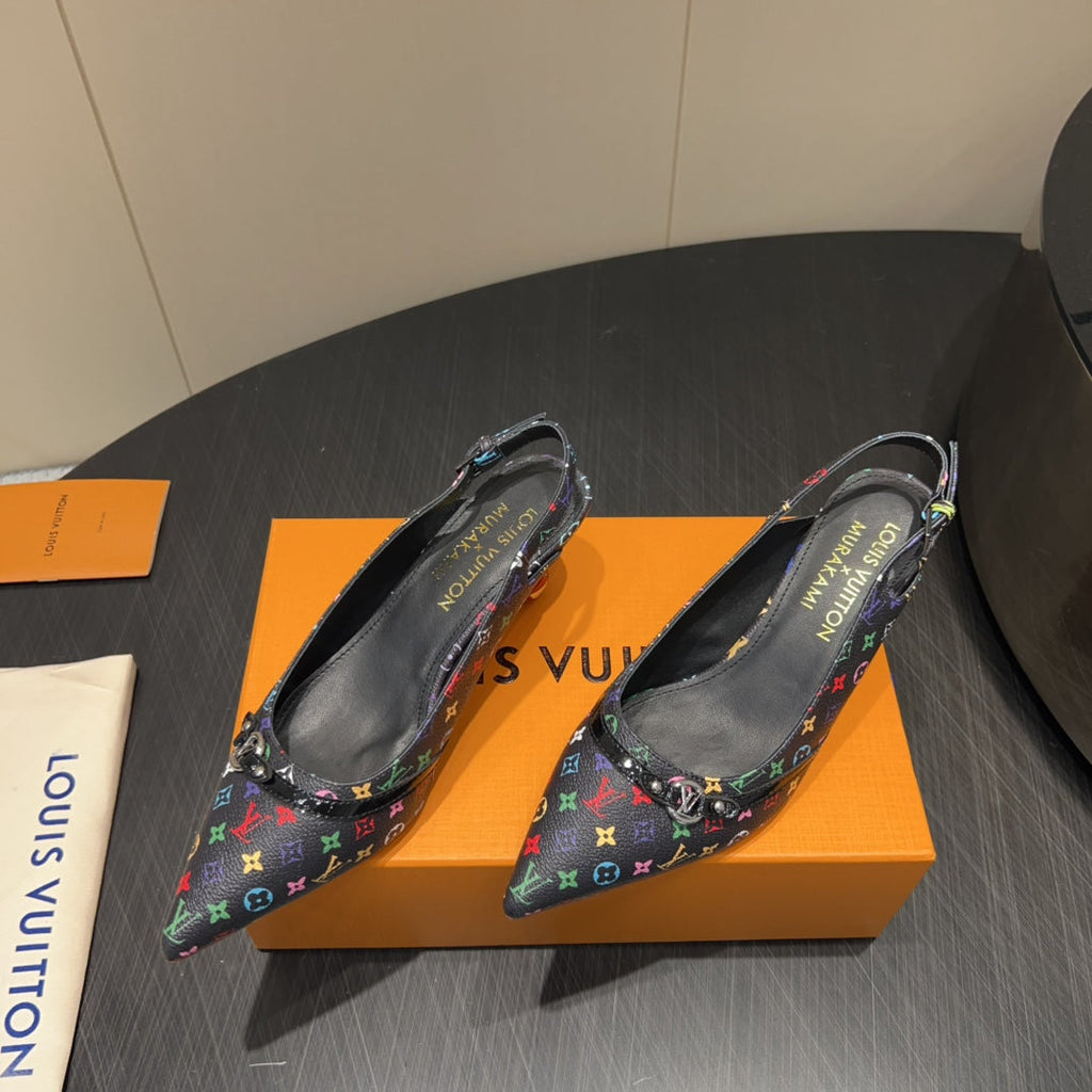 LOUIS VUITTON LV HIGH SLINGBACK LOGO PRINT 25S 55MM IN BLACK CALFSKIN