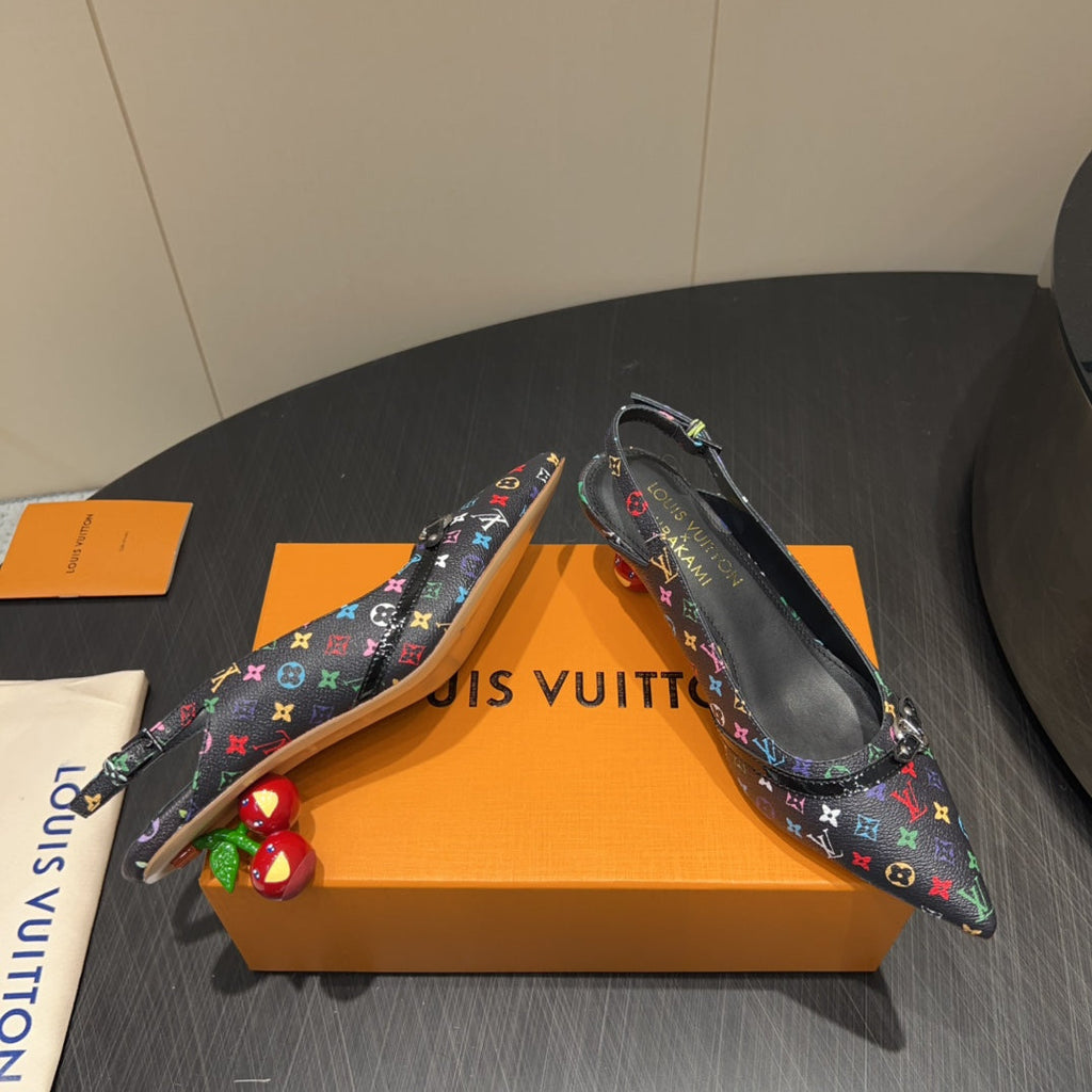 LOUIS VUITTON LV HIGH SLINGBACK LOGO PRINT 25S 55MM IN BLACK CALFSKIN