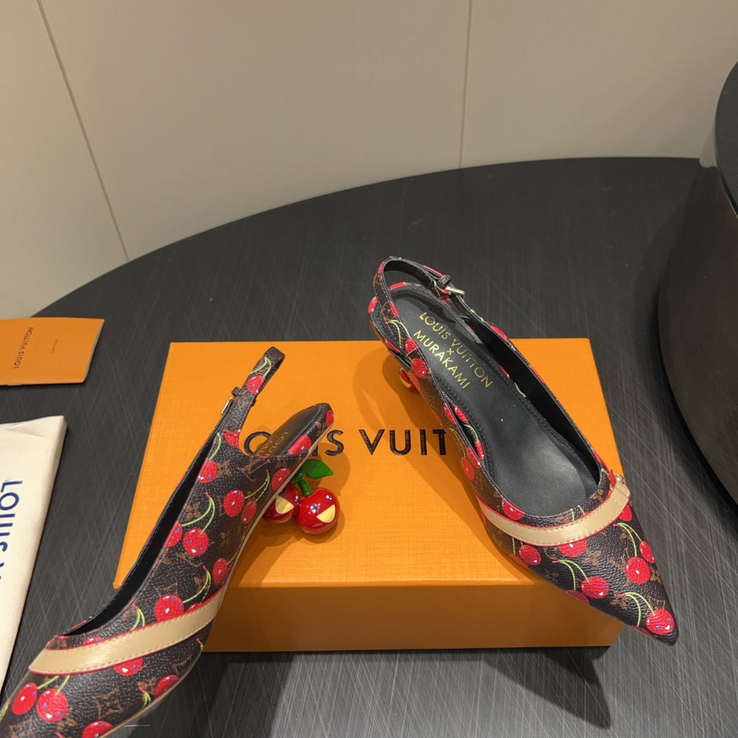 LOUIS VUITTON LV HIGH SLINGBACK LOGO AND CHERRY PRINT 25S 55MM IN DARK BROWN CALFSKIN