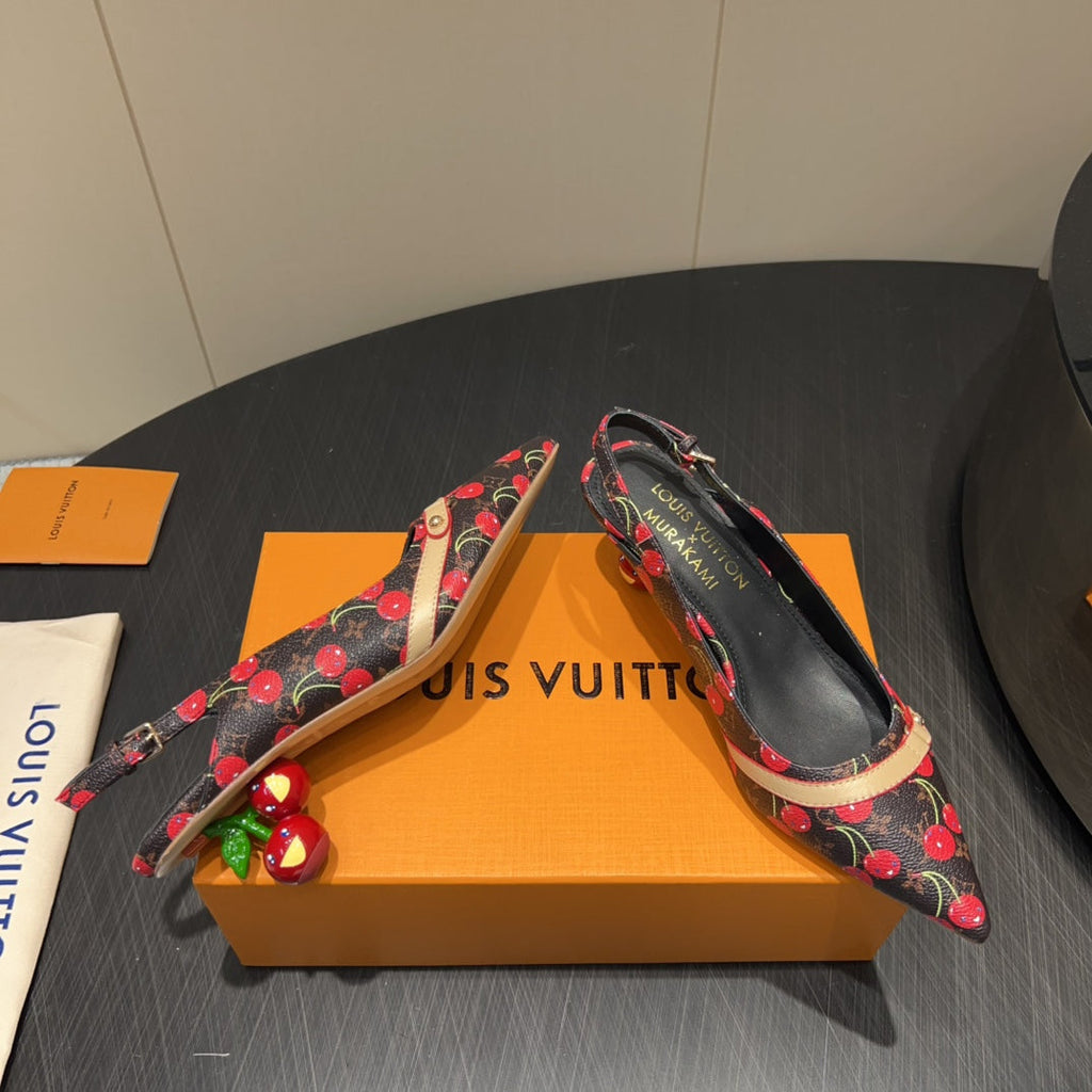 LOUIS VUITTON LV HIGH SLINGBACK LOGO AND CHERRY PRINT 25S 55MM IN DARK BROWN CALFSKIN
