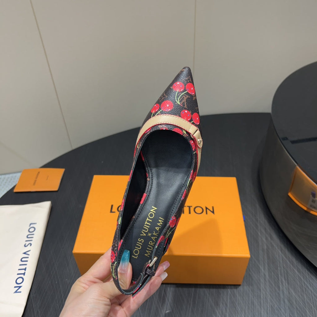 LOUIS VUITTON LV HIGH SLINGBACK LOGO AND CHERRY PRINT 25S 55MM IN DARK BROWN CALFSKIN