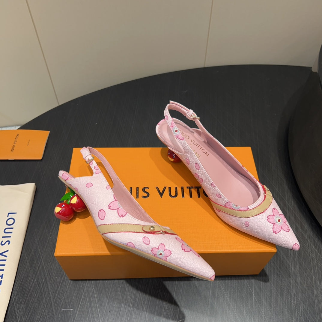 LOUIS VUITTON LV HIGH SLINGBACK LOGO PRINT 25S 55 MM IN LIGHT PINK CALFSKIN