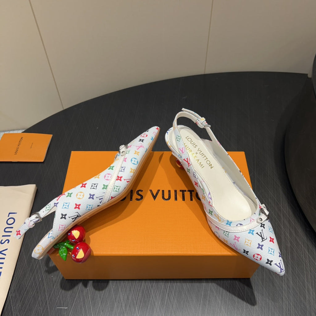 LOUIS VUITTON LV HIGH SLINGBACK LOGO PRINT 25S 55 MM IN WHITE CALFSKIN