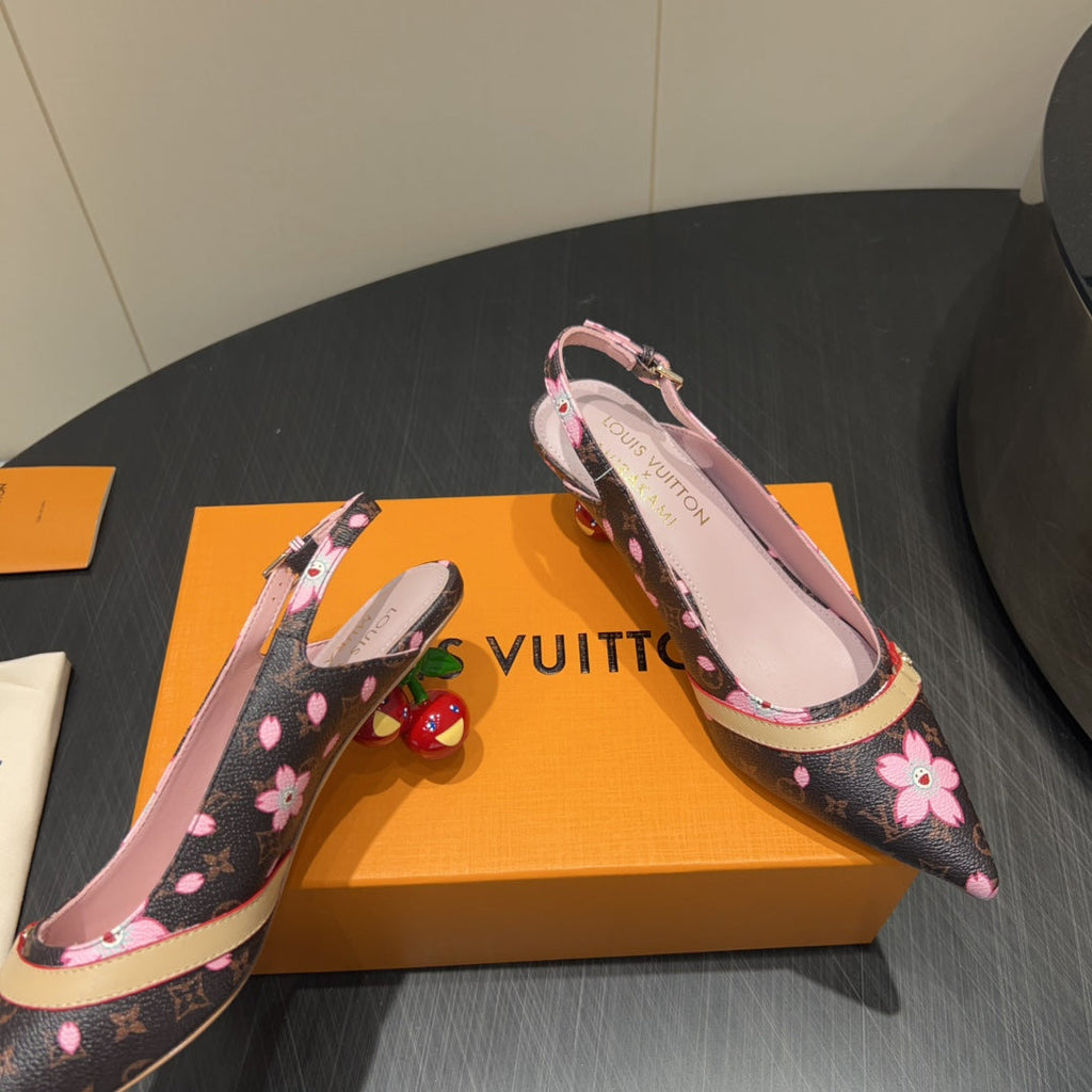 LOUIS VUITTON LV HIGH SLINGBACK LOGO PRINT 25S 55 MM IN DARK BROWN CALFSKIN