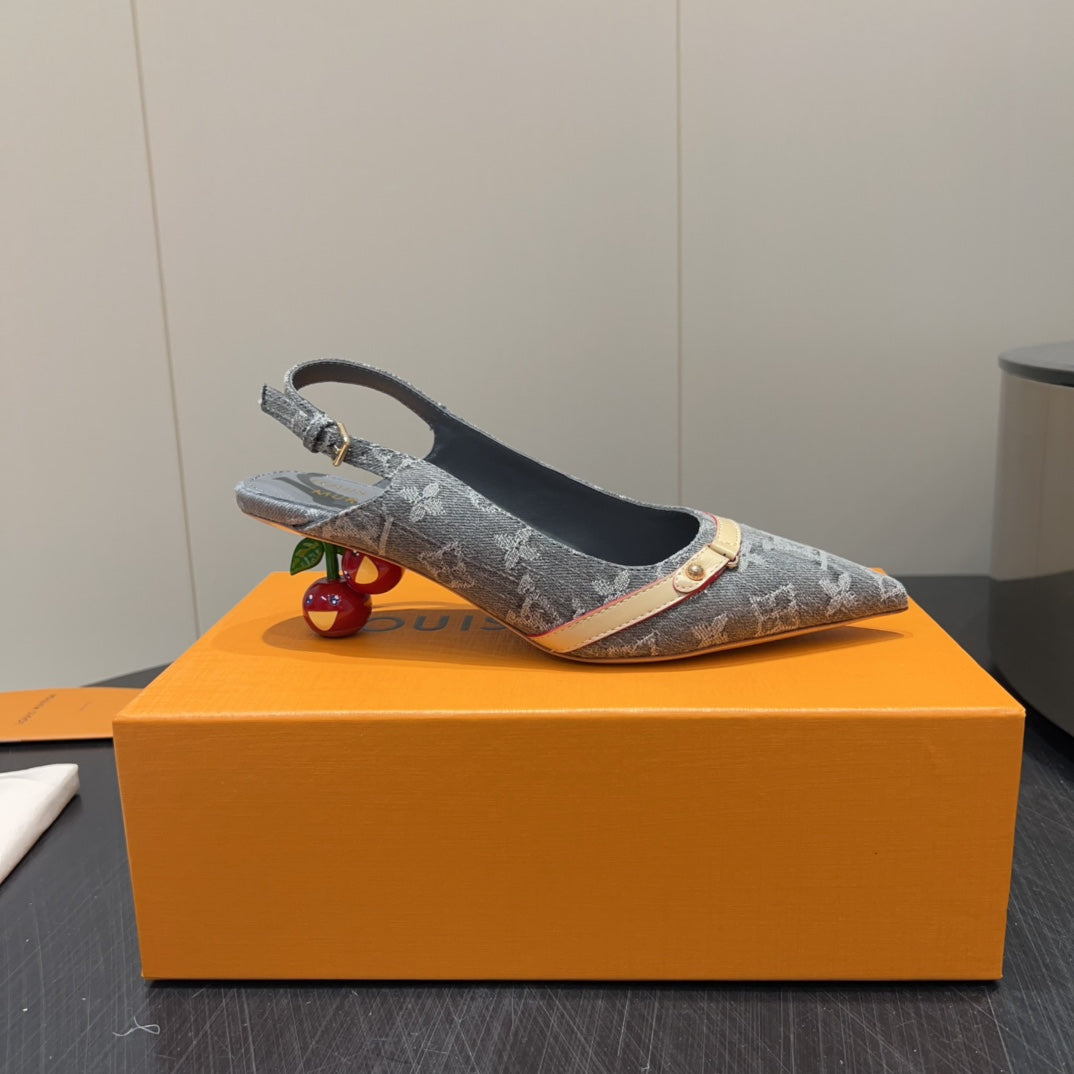 LOUIS VUITTON LV HIGH SLINGBACK LOGO PRINT 25S 55MM IN GREY DENIM