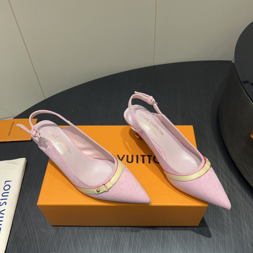 LOUIS VUITTON LV HIGH SLINGBACK 25S 55MM IN LIGHT PINK DENIM