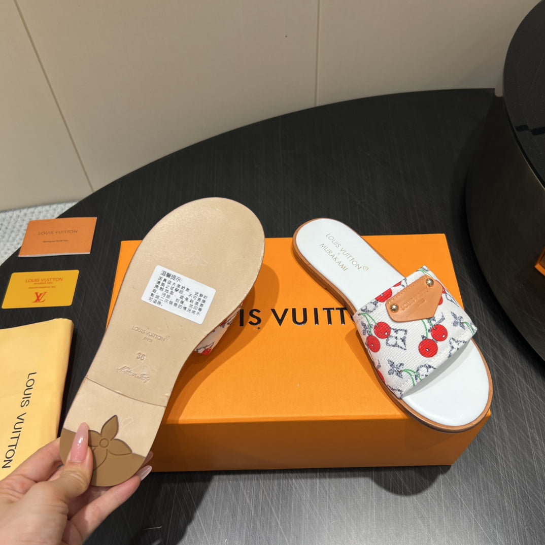 LOUIS VUITTON LV SLIDE SANDALS 25S IN WHITE DENIM AND CALFSKIN WITH LOGO PRINT