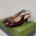 GUCCI WOMEN'S HORSEBIT SLINGBACK IN WINE RED CALFSKIN WITH RHINSTONES