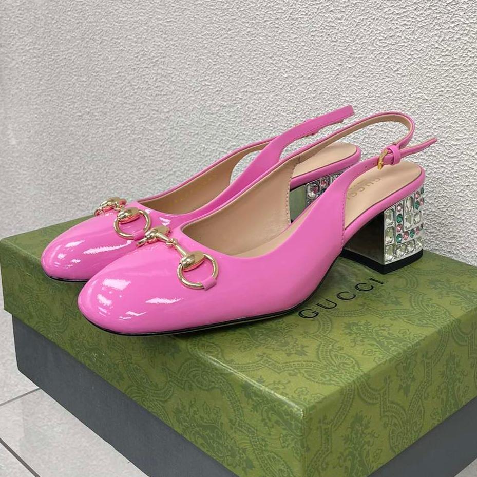 GUCCI WOMEN'S HORSEBIT SLINGBACK IN FUSCIA PINK CALFSKIN WITH RHINSTONES
