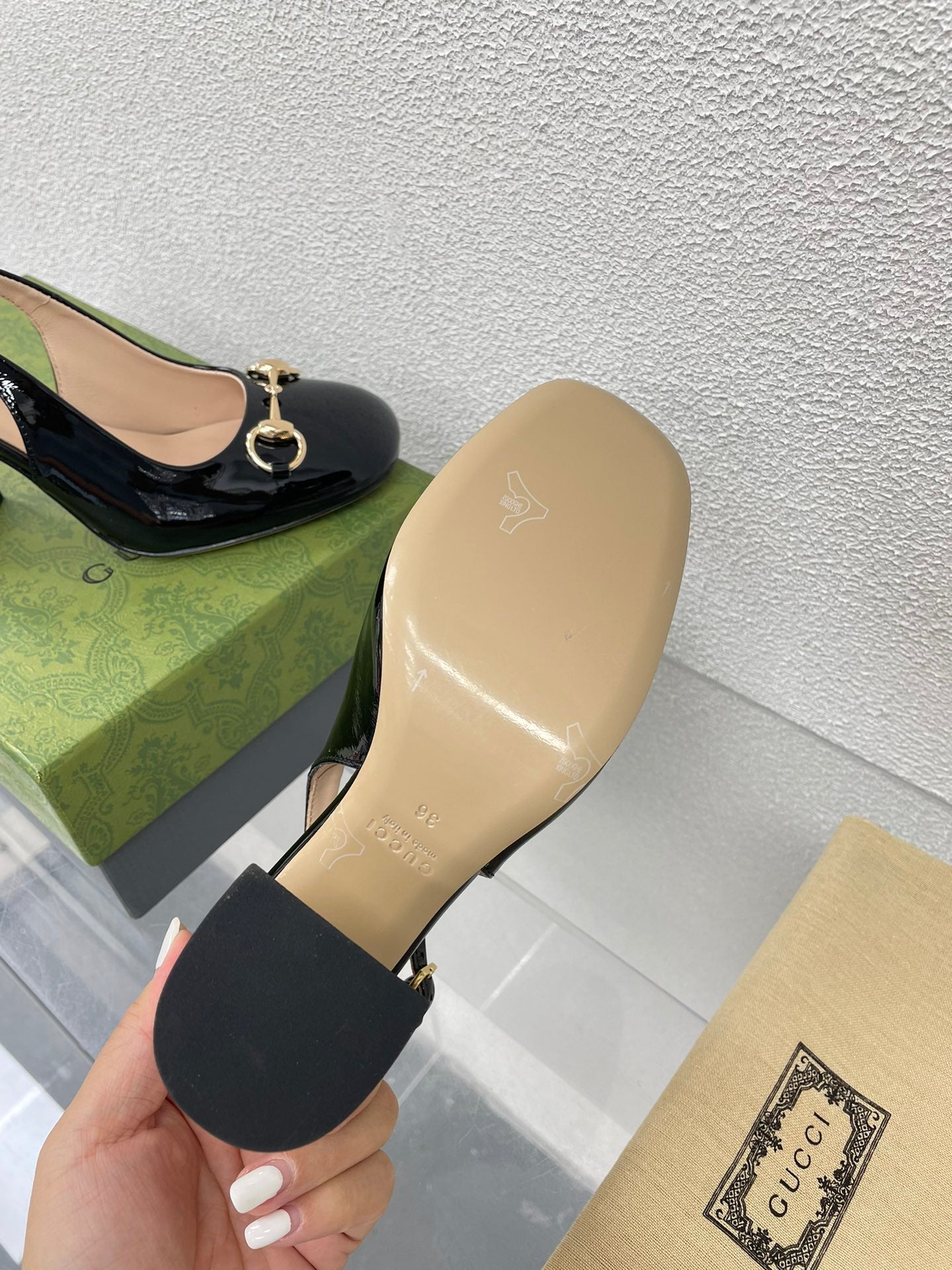 GUCCI WOMEN'S HORSEBIT SLINGBACK 95MM IN BLACK CALFSKIN WITH RHINSTONES