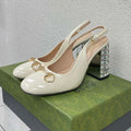 GUCCI WOMEN'S HORSEBIT SLINGBACK 95MM IN WHITE CALFSKIN WITH RHINSTONES