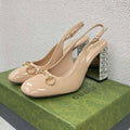 GUCCI WOMEN'S HORSEBIT SLINGBACK 95MM IN TAN BEIGE CALFSKIN WITH RHINSTONES