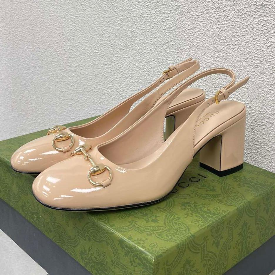 GUCCI WOMEN'S HORSEBIT SLINGBACK 75MM IN TAN BEIGE CALFSKIN