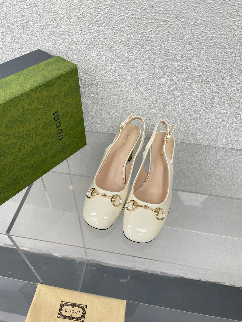 GUCCI WOMEN'S HORSEBIT SLINGBACK 75MM IN WHITE CALFSKIN