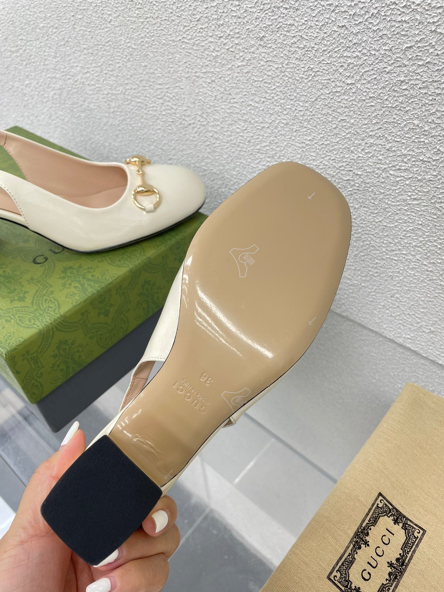 GUCCI WOMEN'S HORSEBIT SLINGBACK 75MM IN WHITE CALFSKIN