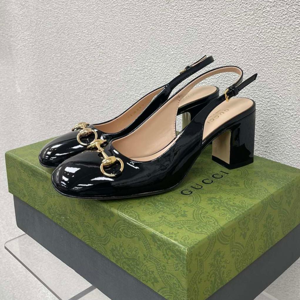 GUCCI WOMEN'S HORSEBIT SLINGBACK 75MM IN BLACK CALFSKIN