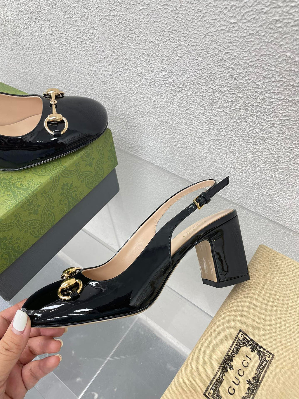 GUCCI WOMEN'S HORSEBIT SLINGBACK 75MM IN BLACK CALFSKIN