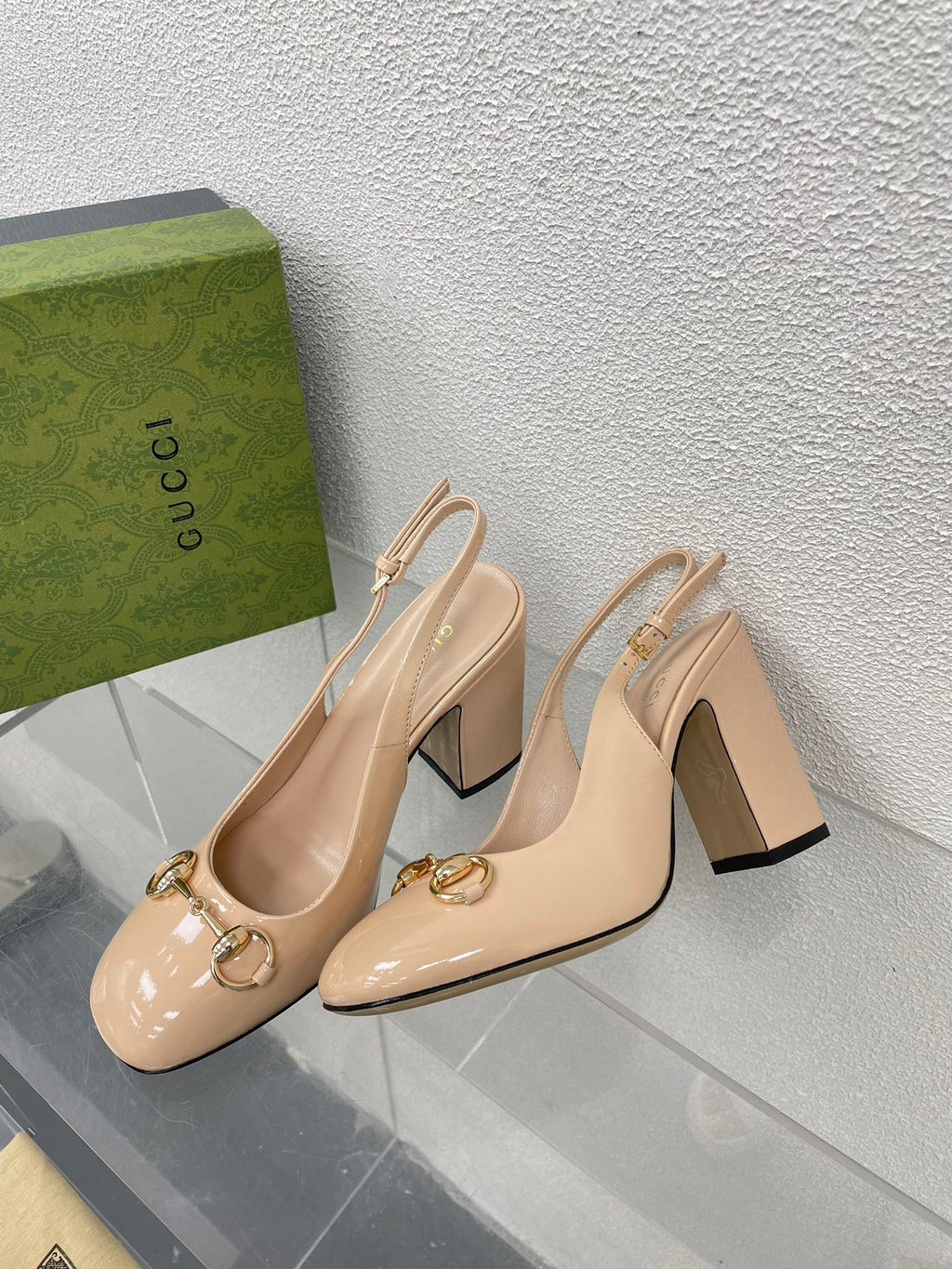 GUCCI WOMEN'S HORSEBIT SLINGBACK 95MM IN TAN BEIGE CALFSKIN