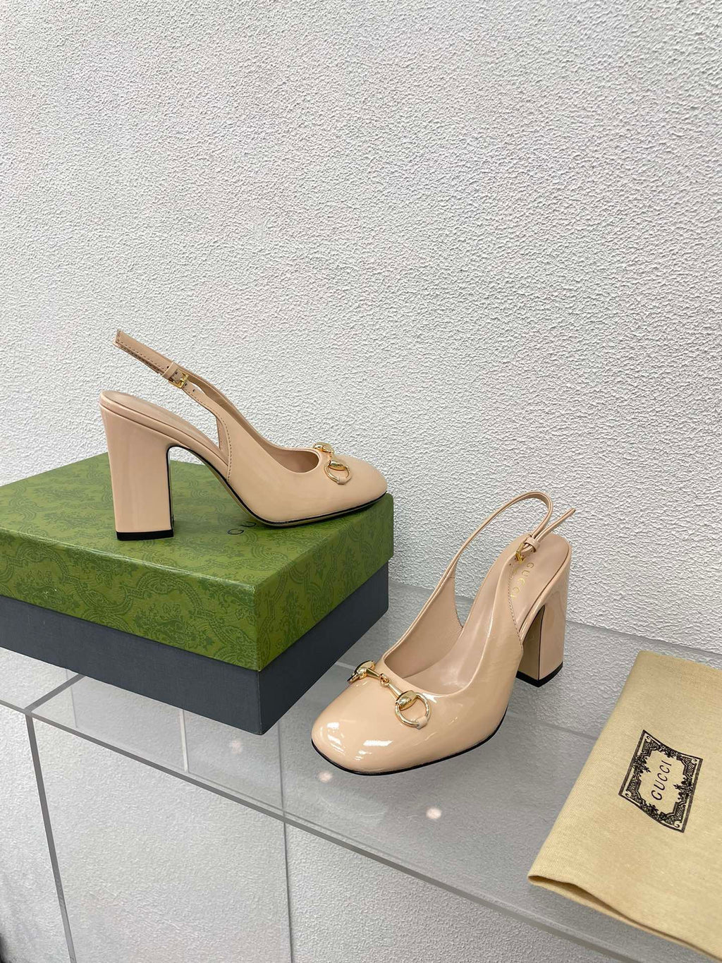 GUCCI WOMEN'S HORSEBIT SLINGBACK 95MM IN TAN BEIGE CALFSKIN