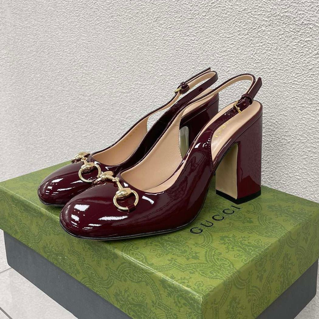 GUCCI WOMEN'S HORSEBIT SLINGBACK 95MM IN WINE RED CALFSKIN