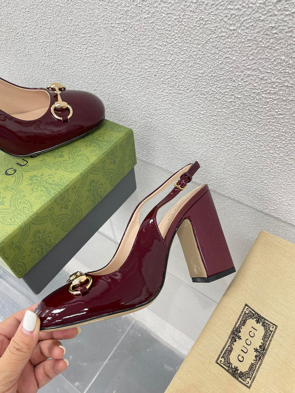 GUCCI WOMEN'S HORSEBIT SLINGBACK 95MM IN WINE RED CALFSKIN