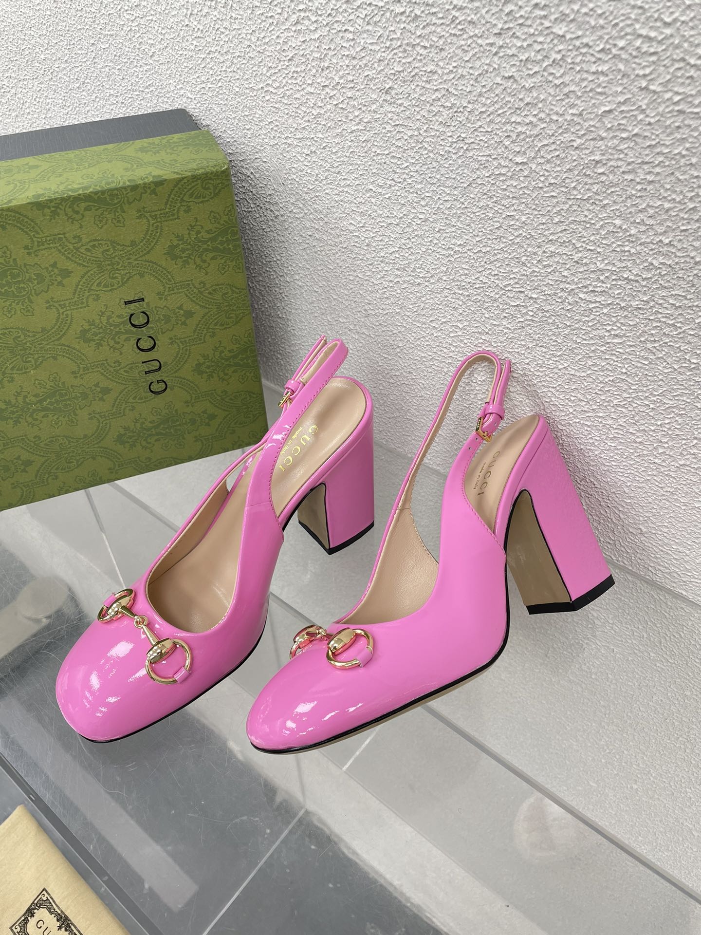 GUCCI WOMEN'S HORSEBIT SLINGBACK 95MM IN FUSICA PINK CALFSKIN