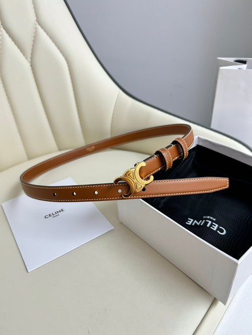 CELINE SMALL TRIOMPHE BELT 18 MM BRONZE BROWN LEATHER GOLD HARDWARE