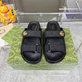 GUCCI SANDALS IN BLACK FABRIC AND CALFSKIN WITH GOLD HARDWARE