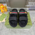 GUCCI SANDALS 22 IN BLACK FABRIC WITH GOLD HARDWARE