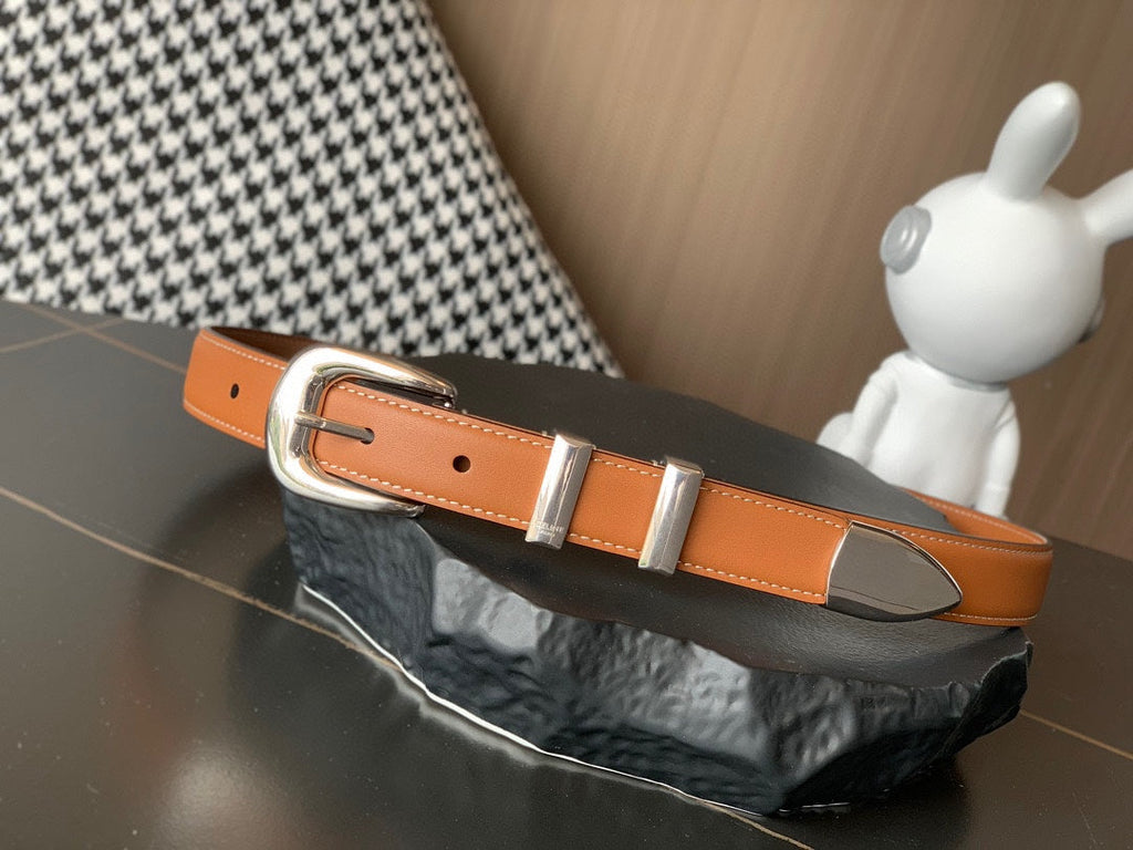 CELINE BELT 25MM MEDIUM WESTERN IN BROWN CALFSKIN SILVER BUCKLE