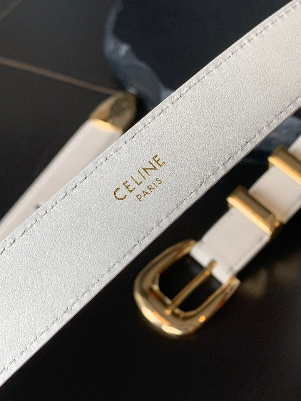 CELINE BELT 25MM MEDIUM WESTERN IN IVORY CALFSKIN GOLD BUCKLE