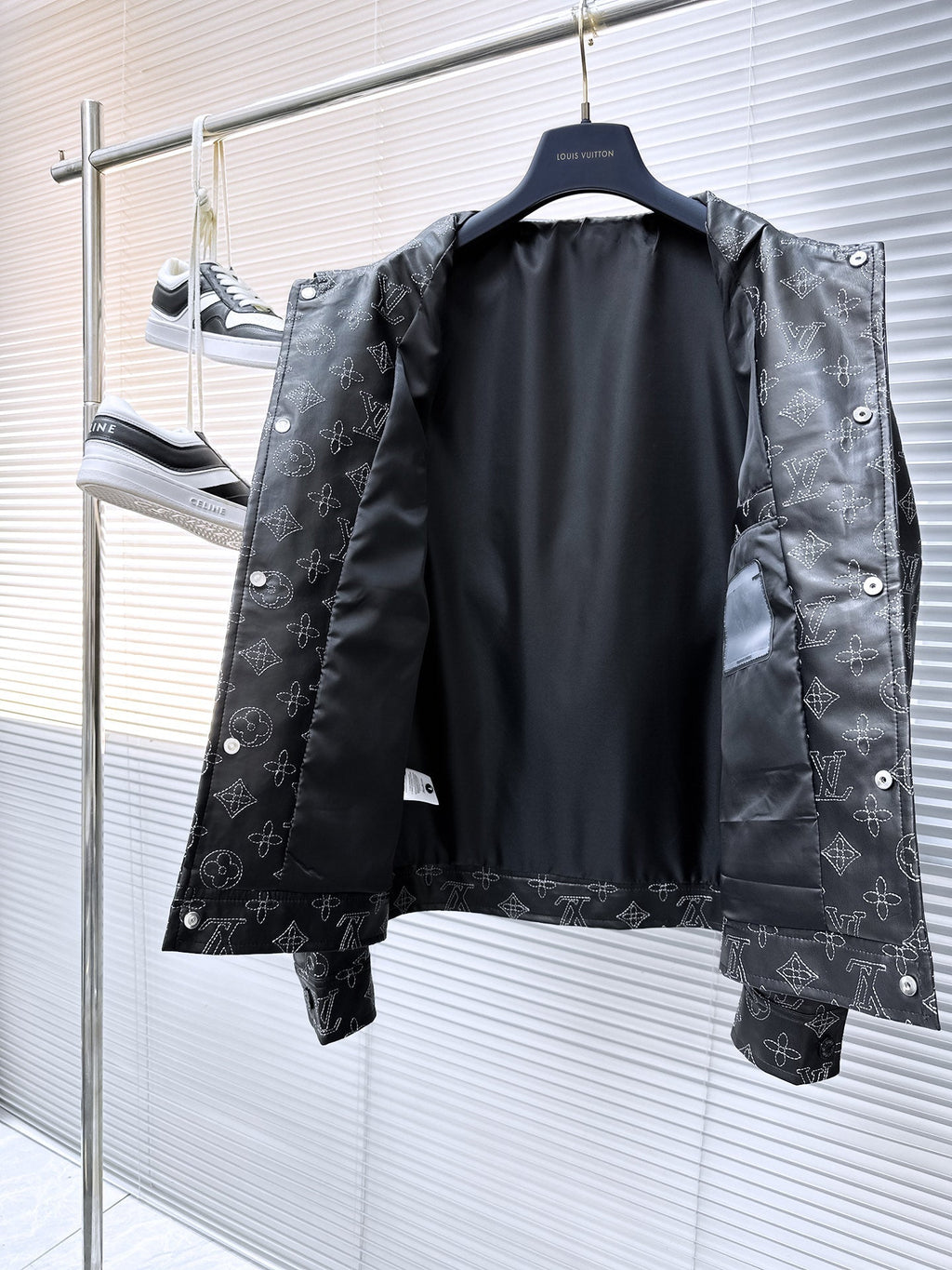 LOUIS VUITTON LV SHIRT JACKET IN BLACK MONOGRAM EMBROIDERED CALFSKIN 239119