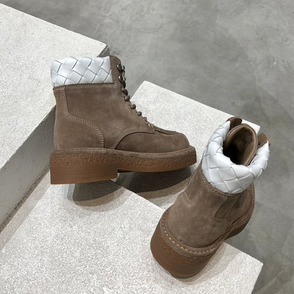 BOTTEGA VENETA HADDOCK LACE-UP ANKLE BOOT IN WALNUT BROWN SUEDE