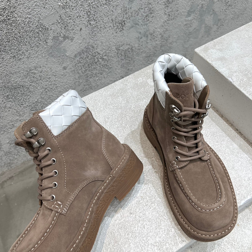BOTTEGA VENETA HADDOCK LACE-UP ANKLE BOOT IN WALNUT BROWN SUEDE