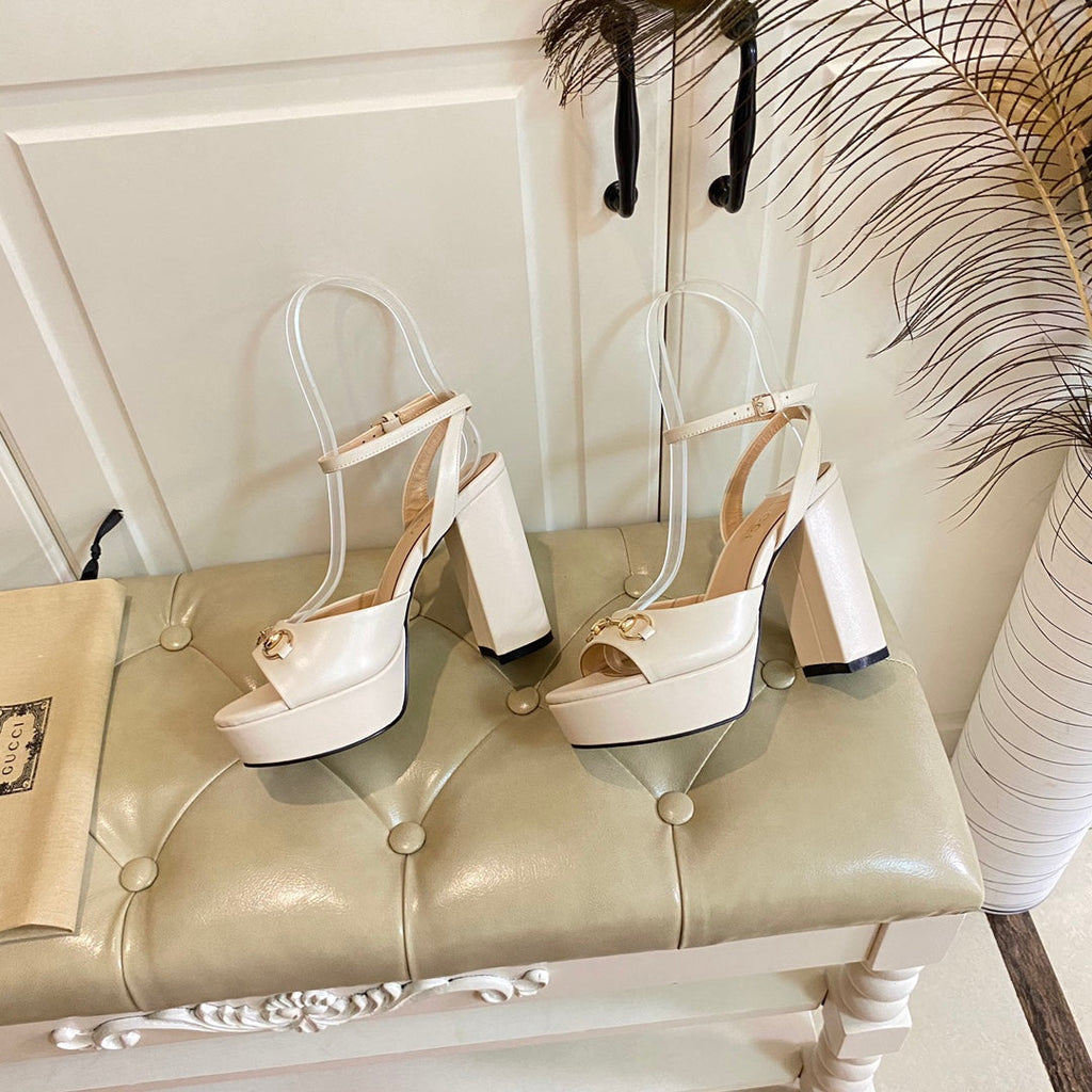 GUCCI HORSEBIT PLATFORM SANDAL IN WHITE SHEEPSKIN