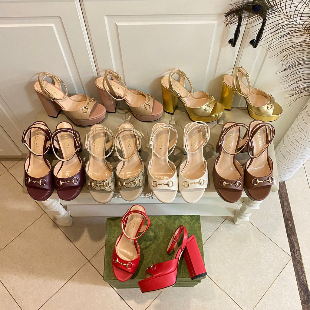 GUCCI HORSEBIT PLATFORM SANDAL IN WHEAT BEIGE MIX LIGHT PINK SHEEPSKIN