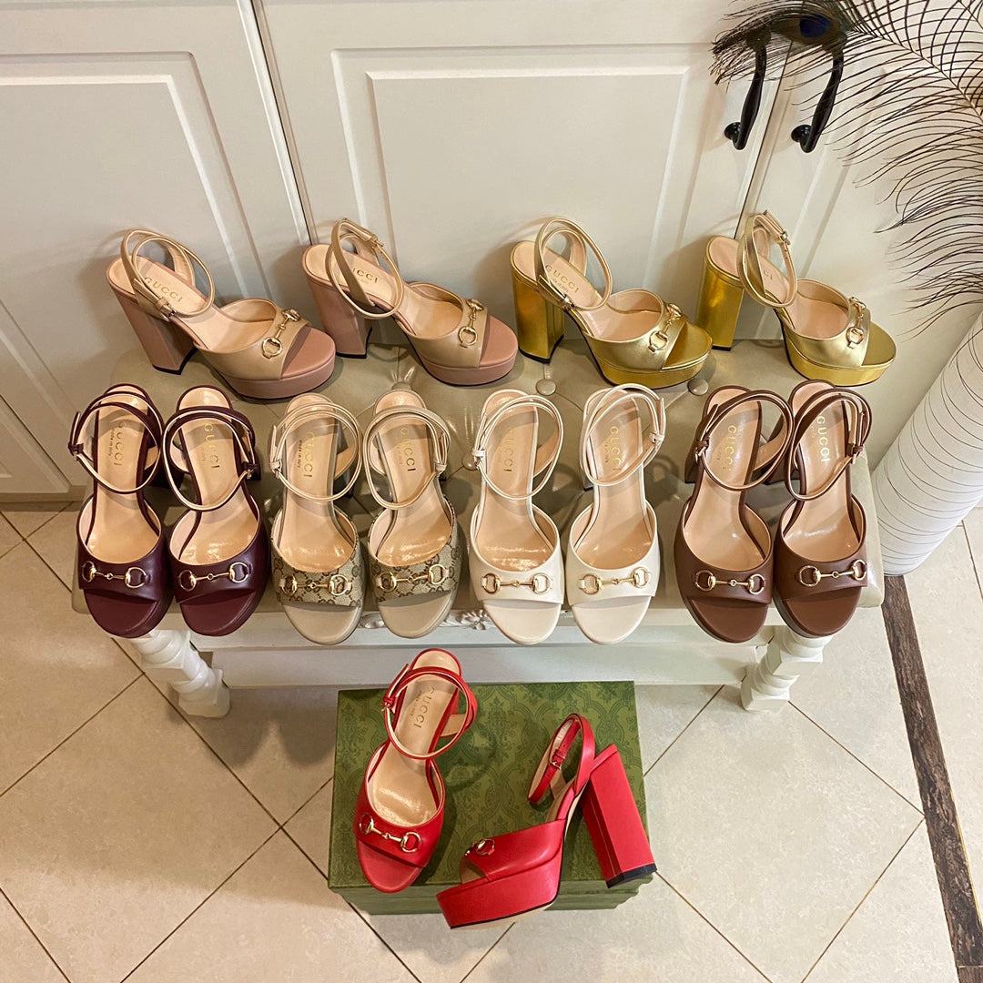 GUCCI HORSEBIT PLATFORM SANDAL IN WHEAT BEIGE MIX LIGHT PINK SHEEPSKIN