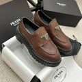 PRADA 25S LOAFER 50MM IN RK BROWN CALFSKIN LOGO