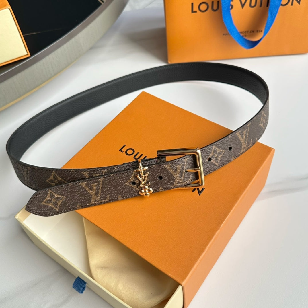 LOUIS VUITTON LV BLOOM 30MM BELT IN BROWN MONOGRAM CALFSKIN GOLD HARDWARE