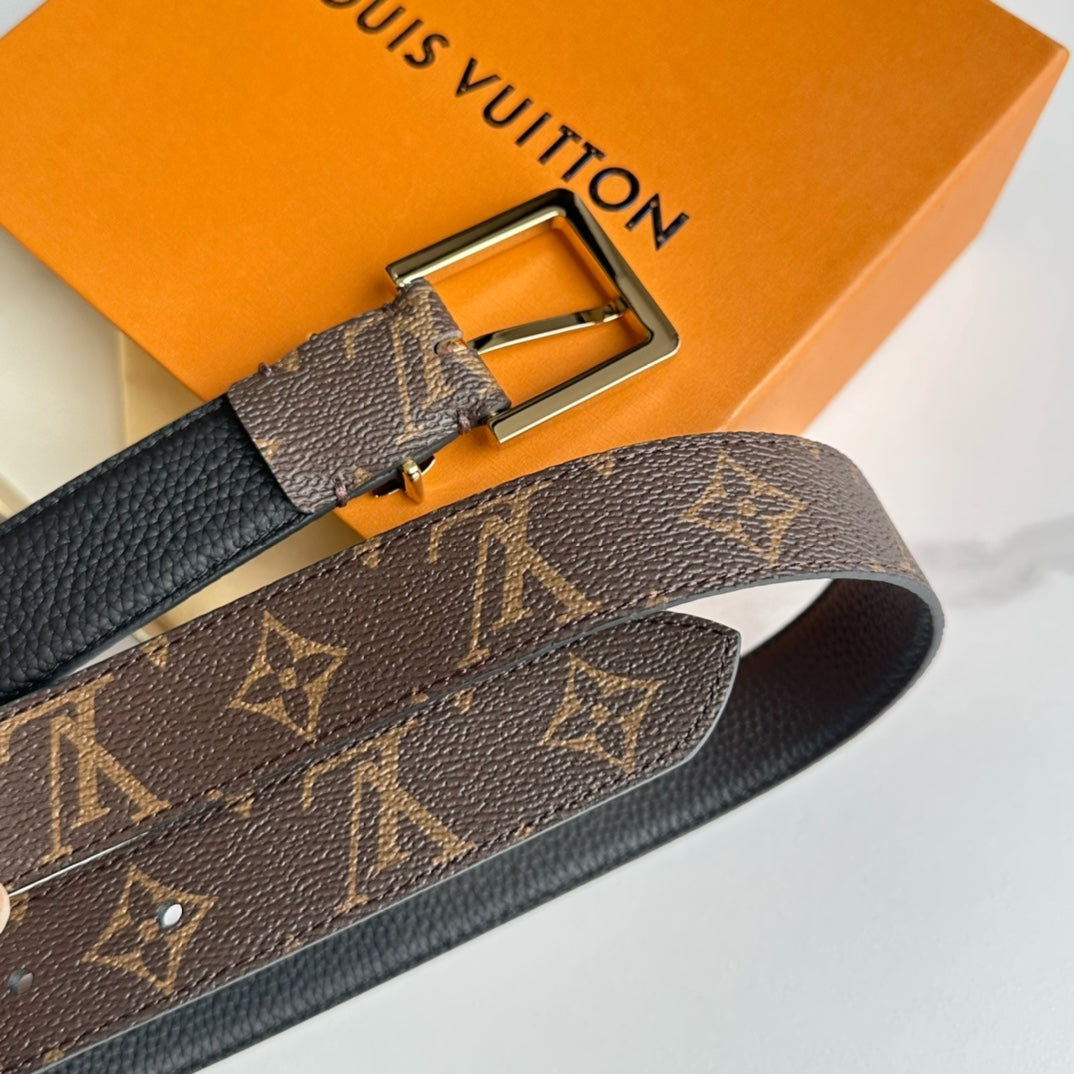 LOUIS VUITTON LV BLOOM 30MM BELT IN BROWN MONOGRAM CALFSKIN GOLD HARDWARE