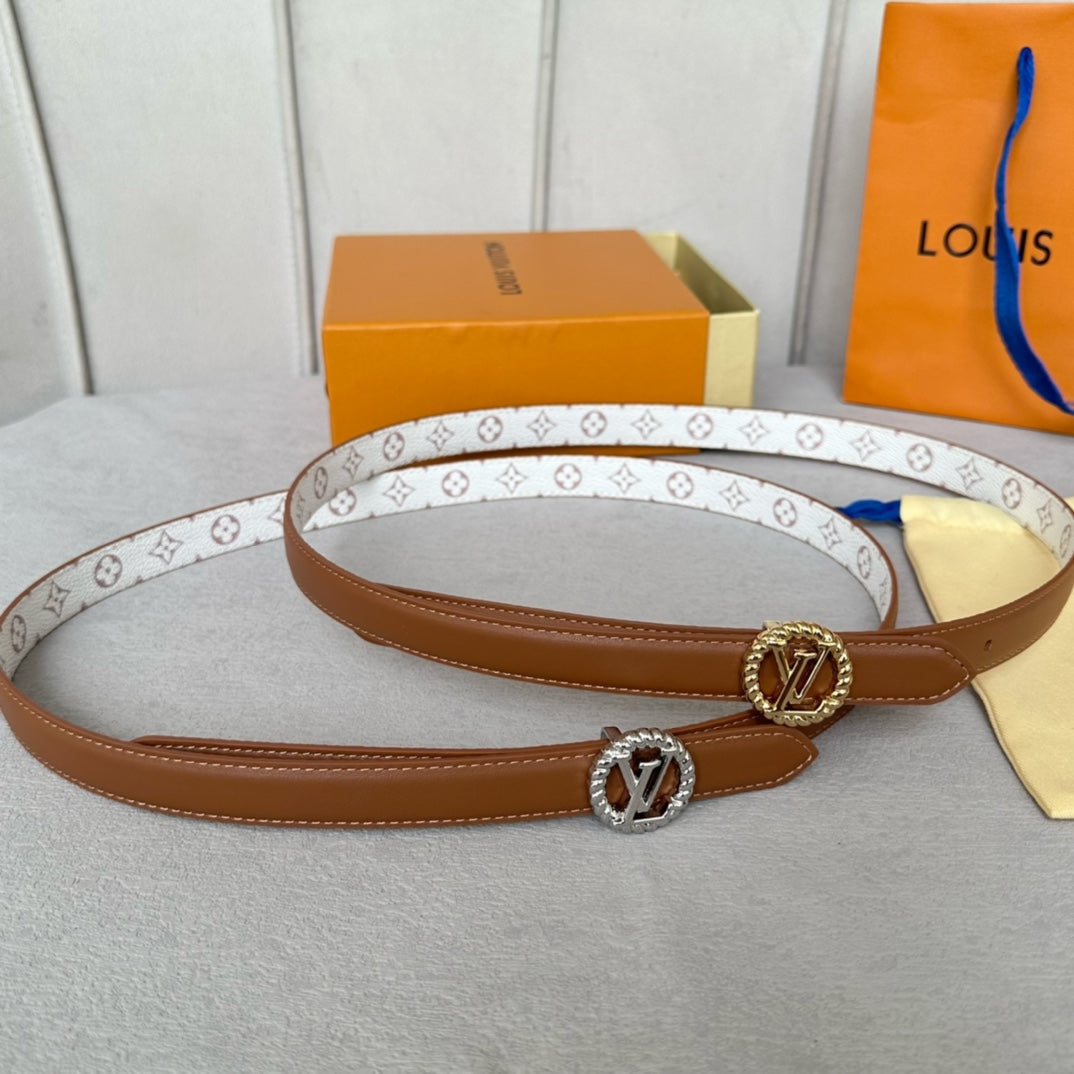 LOUIS VUITTON LV Circle Nautical 20mm Reversible Belt Silver Buckle Tan White Lambskin