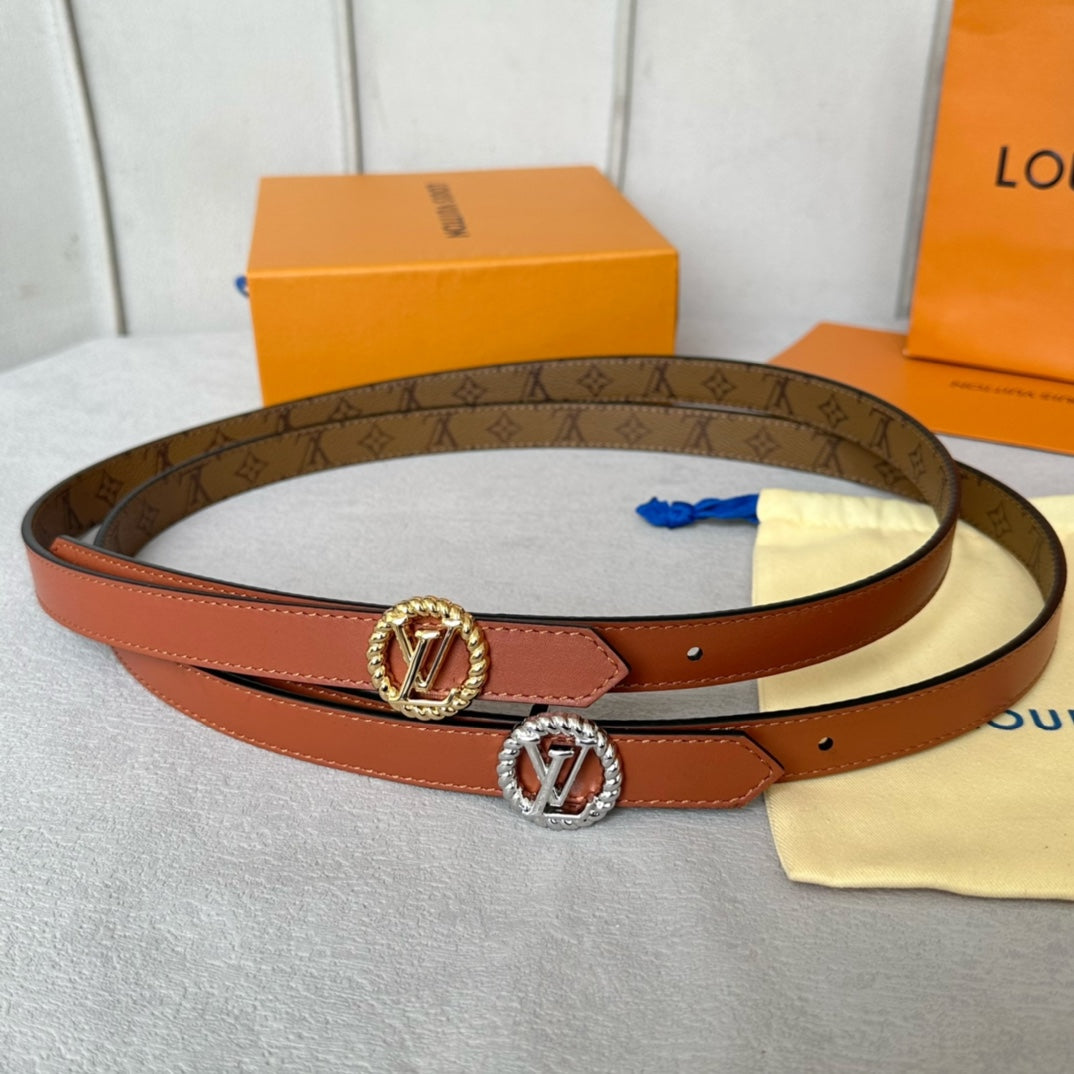 LOUIS VUITTON LV Circle Nautical 20mm Reversible Belt Gold Buckle Tan Light Brown Lambskin